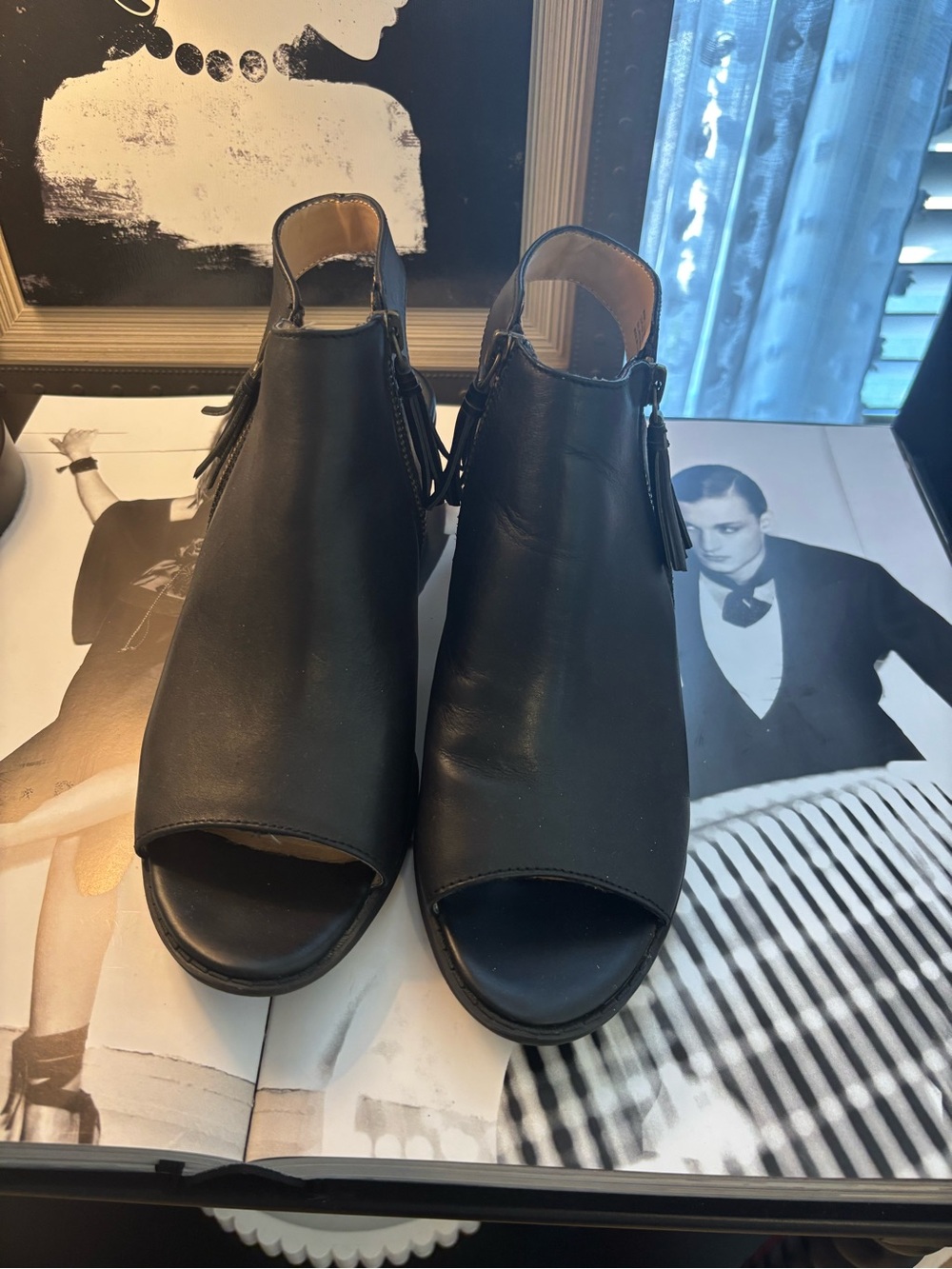 Adam Tucker Black Open-Toe Leather Mules